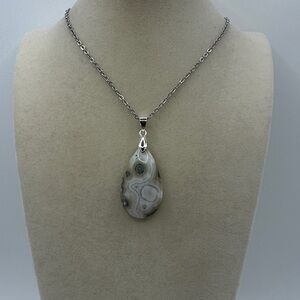 Natural Ocean Jasper Pendant on Stainless Steel Chain